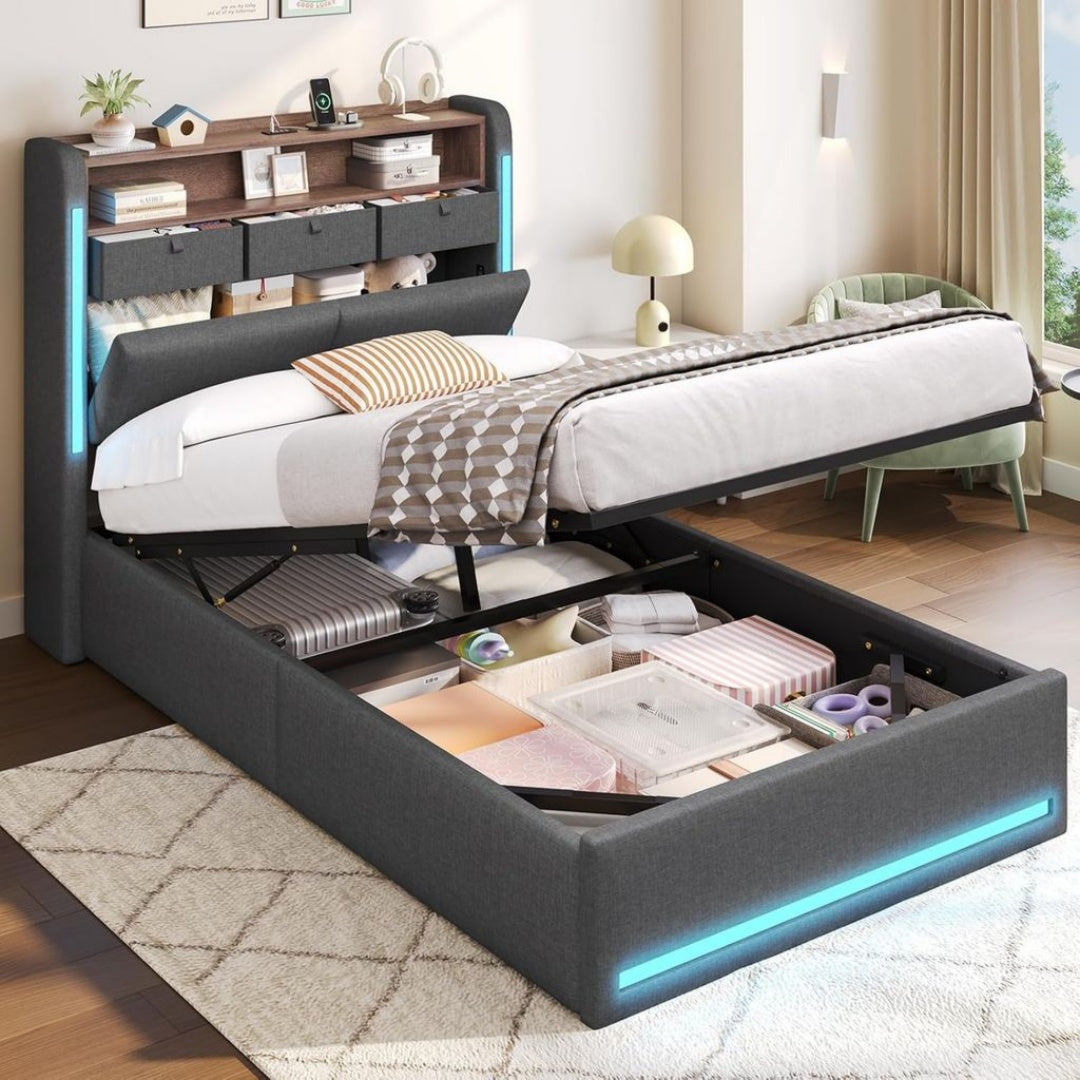 Lit Coffre avec Rangement, Dimensions 90 x 190 cm